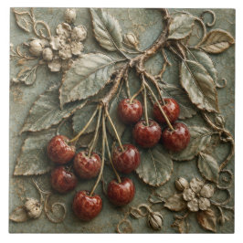 Antike Kirschzweig Botanische Faux-Relief-Darstell Fliese