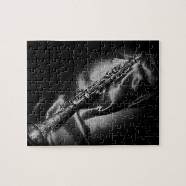 Antike Klarinette Stillleben, B&W Puzzle (Horizontal)