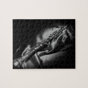 Antike Klarinette Stillleben, S/W Puzzle