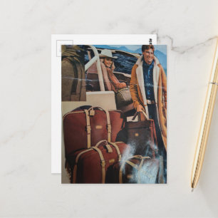 Antike Koffer Werbe-Collage Mann und Frau  Postkarte