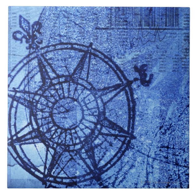 Antike Kompass-Rose Fliese (Vorderseite)