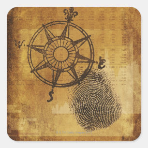 Antike Kompass-Rose mit Fingerabdruck Quadratischer Aufkleber