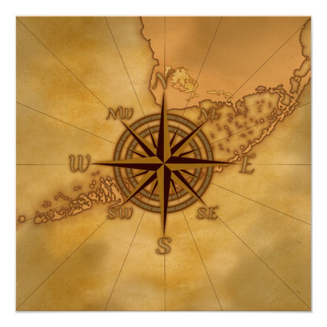 Antike Kompassrose Poster (Vorderseite)