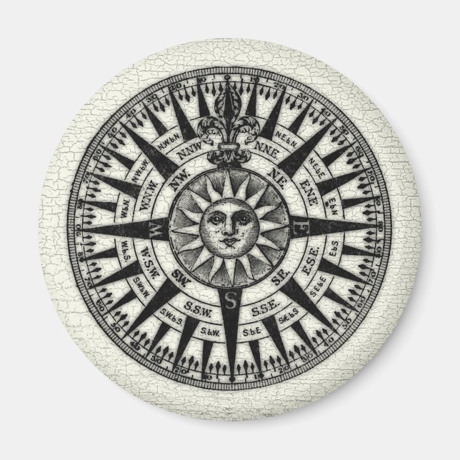 Antike Kompassrose Sonne Magnet (Vorne)