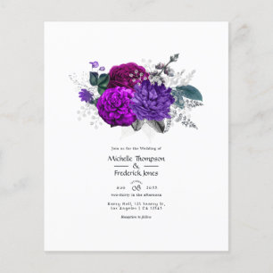 Antike königliche lila und silberne Blumenhochzeit Flyer