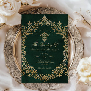 Antike königliche Smaragd-Gold-Hochzeit Einladung