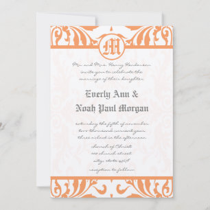 Antike Korallen-Damaskus Graue Hochzeitseinladung  Einladung