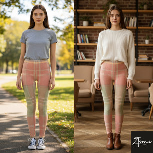 Antike Korallen-Sage-Grün Karierte Textur Leggings