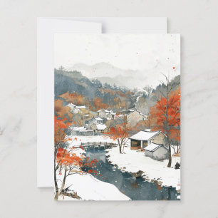 Antike koreanische Postkarte mit Aquarellmalerei