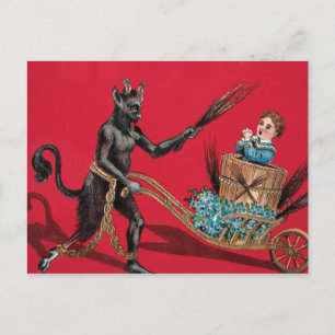 Antike Krampus-Schubkarre Postkarte