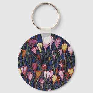 Antike Krokusblumen in einem Garten, Blumenmuster Schlüsselanhänger