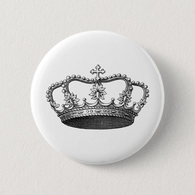 Antike Krone Schwarz und Weiß Button (Vorderseite)