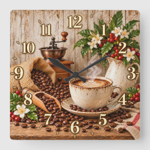 Antike Küchenuhr in Form einer Kaffeetasse Quadratische Wanduhr