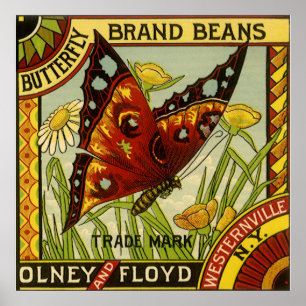 Antike Kunst der Gemüseschilder, Butterfly-Marke B Poster
