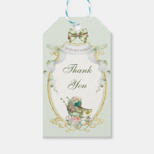 Antike Kutsche Grün Gold Rosen Gingham  Geschenkanhänger
