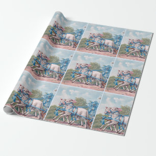 Antike Lämmer, geschmückt mit blauen Bändern Geschenkpapier