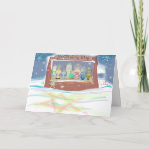 Antike Lampen und Schneeflocken Hanukkah Card Feiertagskarte