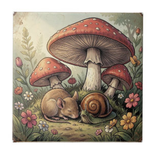 Antike Landhaus-Pilze und Wildtiere Fliese