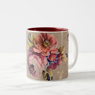 Antike Ländliche Blumenmuster Zweifarbige Tasse