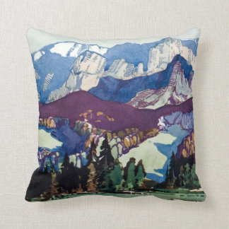 Antike Landschaftsaquarell Dolomiten im Vintage-St Kissen