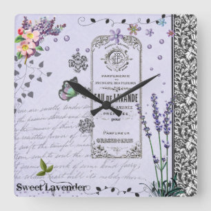 Antike Lavendel-Collage-Uhr Quadratische Wanduhr