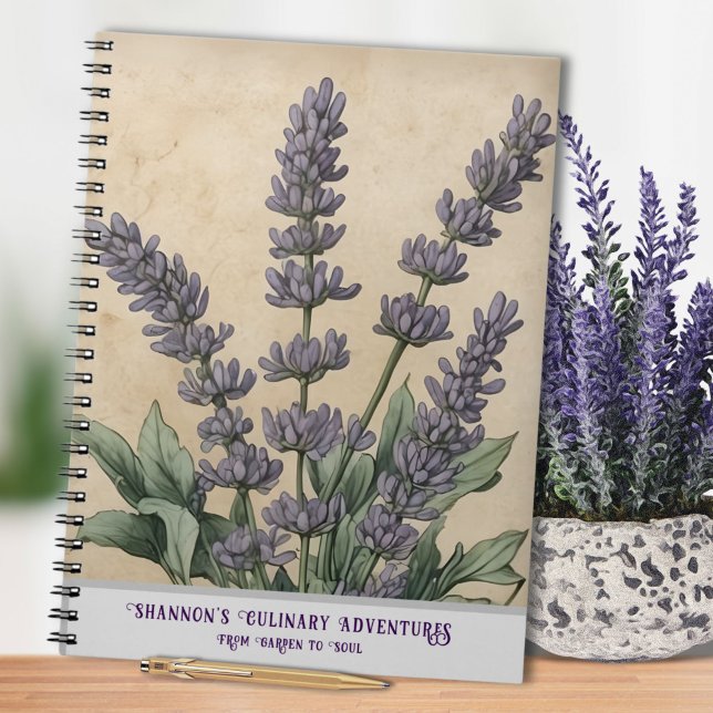Antike Lavendel-Käuterküche Notizblock (Vintage Lavender Spiral Notebook for Mother's Day, Cooking, Recipes, or Planning)