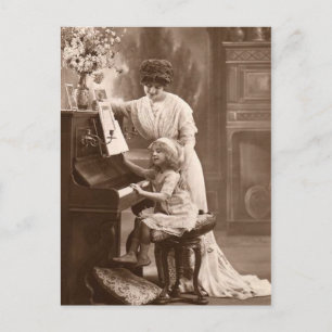 Antike Lehrkarte Kind Klaviermusik Postkarte