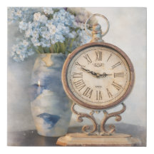 Antike Leinwand Französisch Land Blumen Uhr