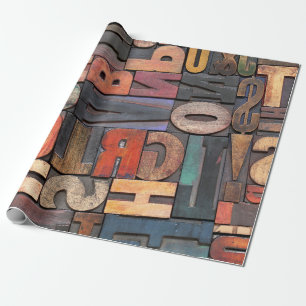 antike Letterpress-Druckblöcke mit Farbtinte Patin Geschenkpapier
