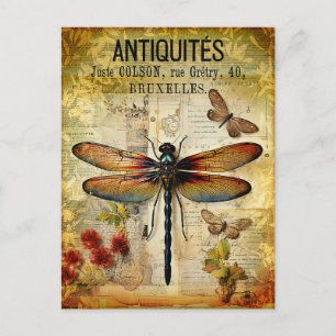 Antike Libelle im Vintage-Stil Postkarte