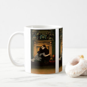 Antike Liebe und Romantik, Romantischer Kamin Kuss Kaffeetasse