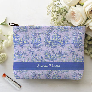 Antike lila blaue Toile de Jouy bedruckt Zubehörtasche