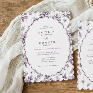 Antike lila französische florale ovale Hochzeit Einladung