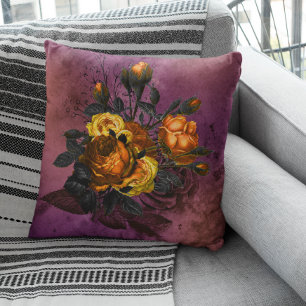 Antike lila Halloween orange schwarze Blume Rose Kissen