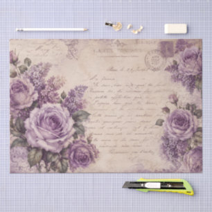 Antike lila Rosen Florale alte handgeschriebene Br Seidenpapier