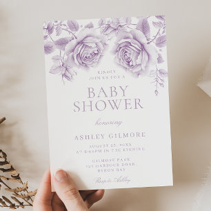 Antike lila violette Rosen Baby Shower Einladung