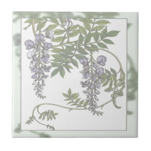 Antike lila Wisteria mit grünen Blättern und Ranke Fliese