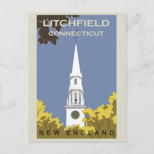 Antike Litchfield Connecticut Kirche Reise Postkarte