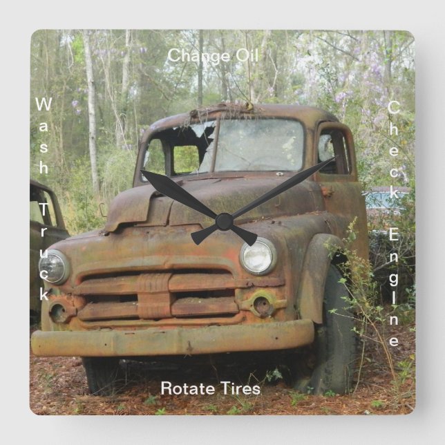 Antike LKW-Uhr Quadratische Wanduhr (Vorderseite)