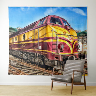 Antike Lokomotive Zug Rot Gelb Teppich Wandteppich