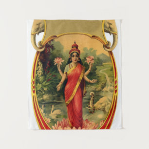 antike Lotusblume Hindu-Göttin Lakshmi Wandteppich