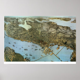 Antike Luftansicht Karte Stadt Seattle Washington Poster