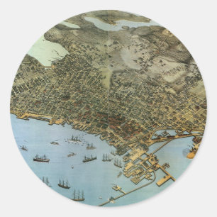 Antike Luftansicht Karte Stadt Seattle Washington Runder Aufkleber