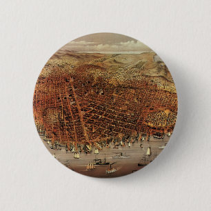 Antike Luftkarte, San Francisco City, Kalifornien Button