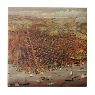 Antike Luftkarte, San Francisco City, Kalifornien Fliese