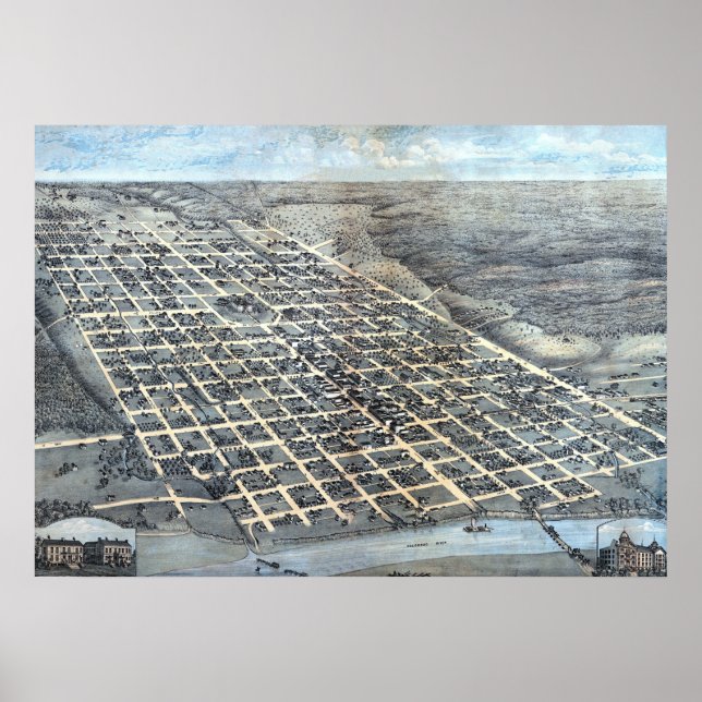 Antike Luftkarte von Austin, Texas, 1873 Poster (Vorne)