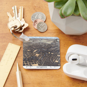 Antike Luftkarte von San Antonio, Texas 1873 Schlüsselanhänger