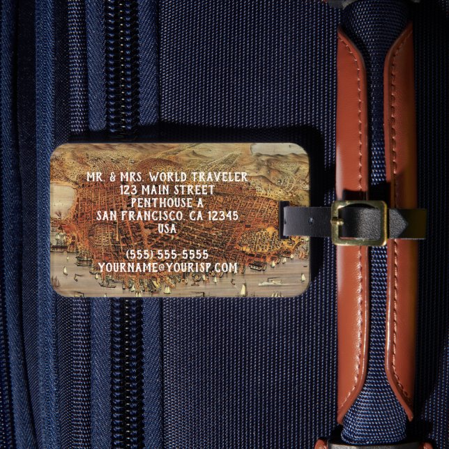 Antike Luftkarte von San Francisco, Kalifornien Gepäckanhänger (Vorderseite Insitu 4)