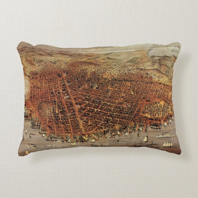 Antike Luftkarte von San Francisco, Kalifornien Zierkissen (Vorderseite)