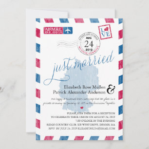 Antike Luftpost Gerade Verheiratet Post Hochzeitse Einladung